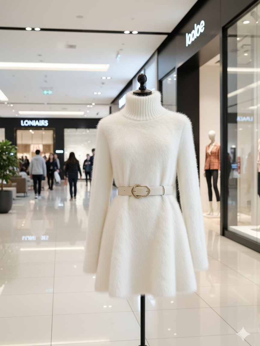 women winter knit dresses long sleeve turtleneck slim fit sweater