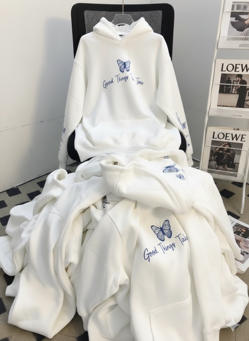 Print cute butterfly Women oversized Sweatshirt, HOODIE for women's ( UNIQUE PIECE )