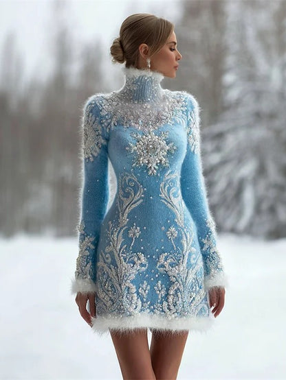 classy christmas snowflakes jewel art cozy turtleneck sweater ( korean outfit for indian girls )